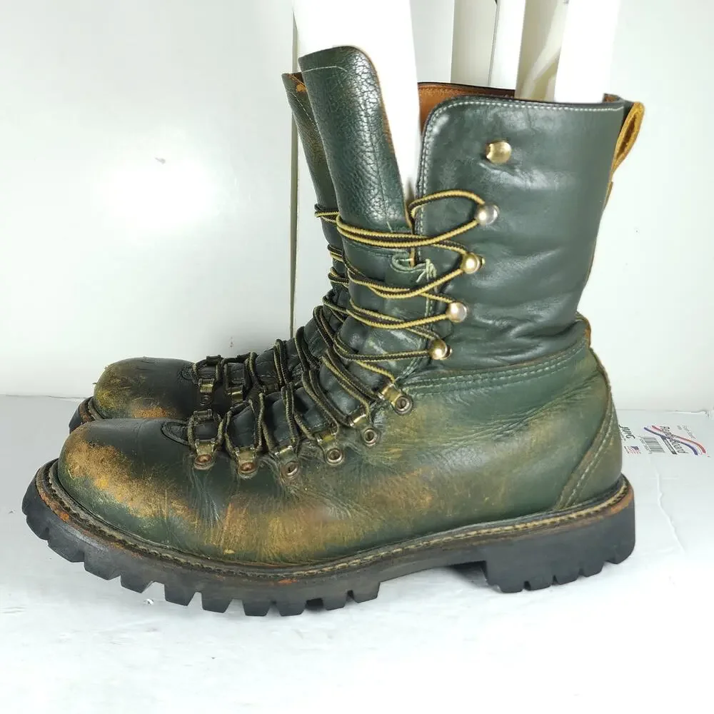 Herman Survivors Men's Vtg 60's US9/ 4N Green Leather Insulated Logger Boots